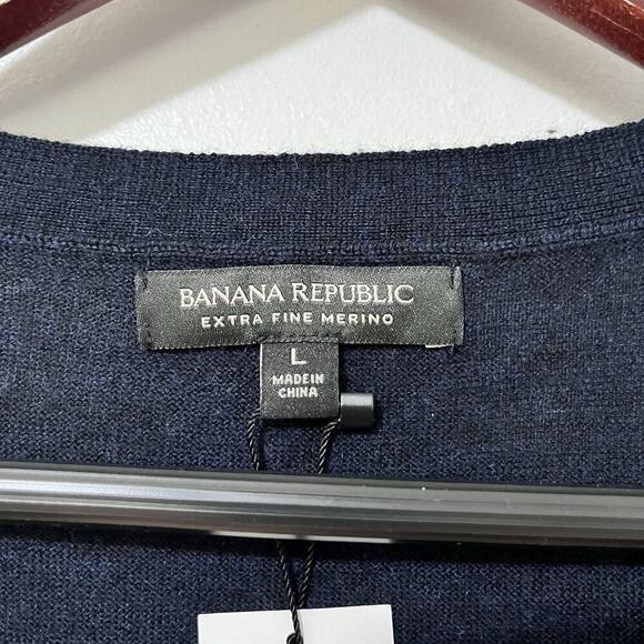 Banana Republic Men's Merino Extra Fine Wool Sweater Size L Navy Classic NEW - Picture 6 of 9